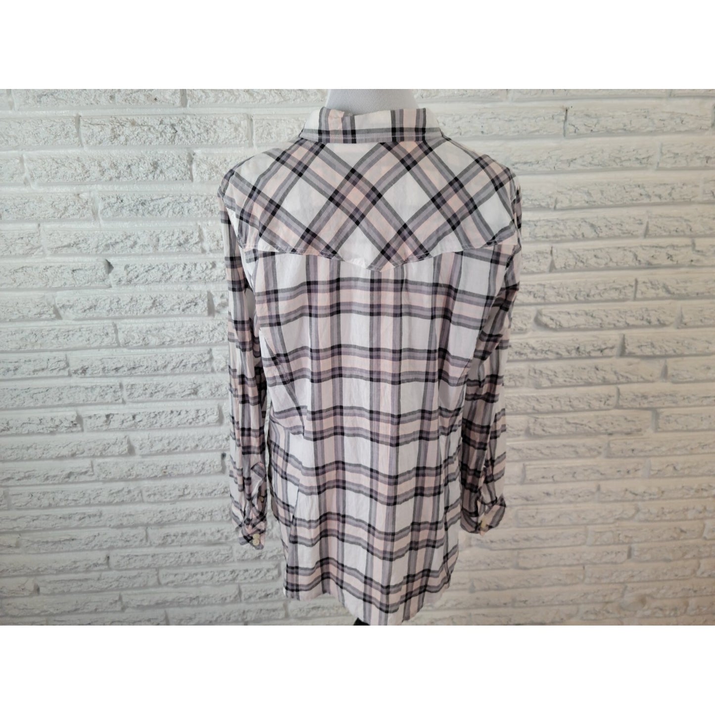 Torrid Womens Shirt 11X Plus Collar Button Up Cotton Long Sleeve Pink Plaid