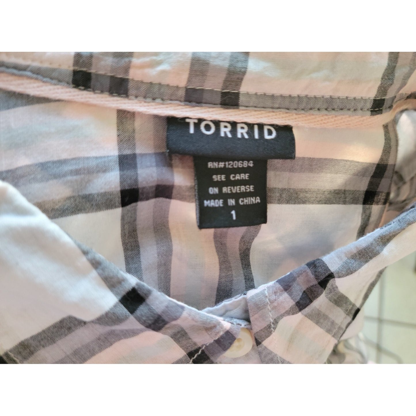 Torrid Womens Shirt 11X Plus Collar Button Up Cotton Long Sleeve Pink Plaid