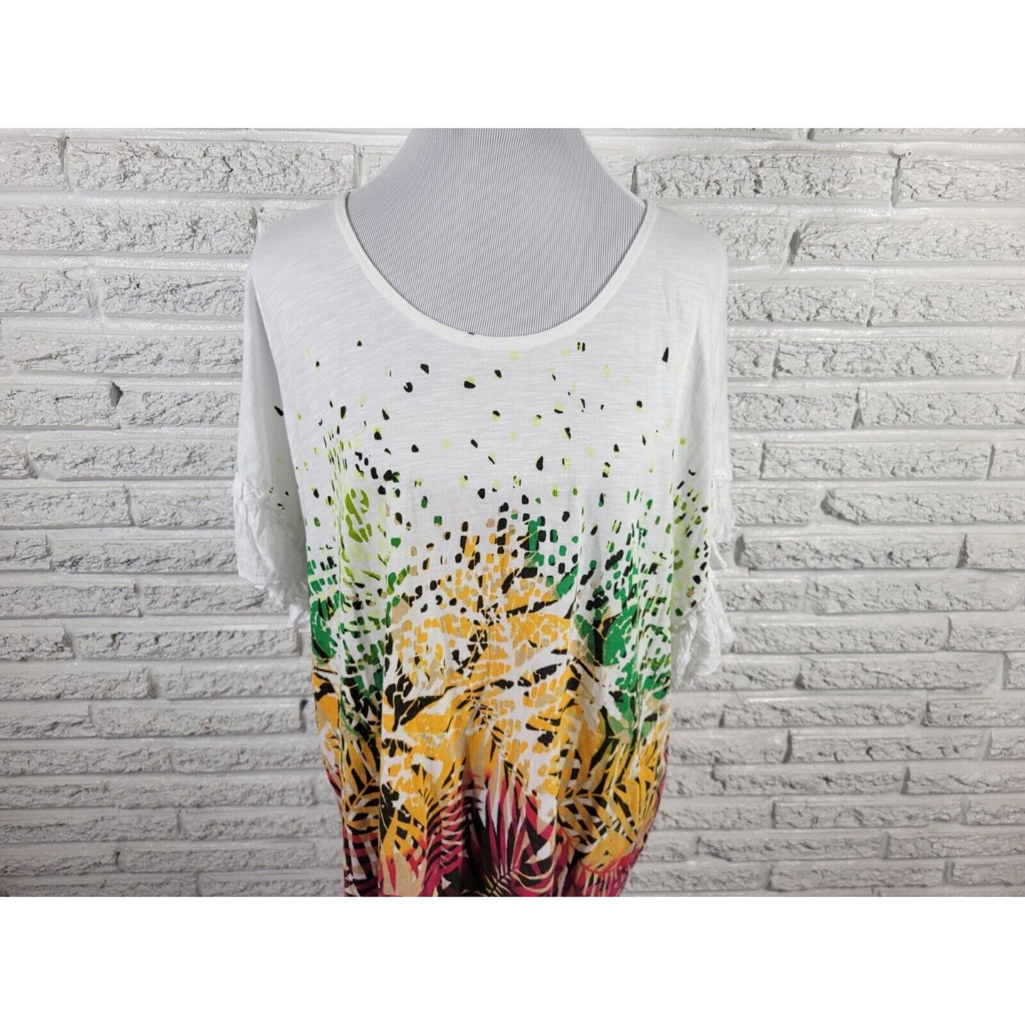 Est 1946 Womens Top 22W 24W Tee Ruffle Sleeve Yellow Floral Casual Cotton Blend