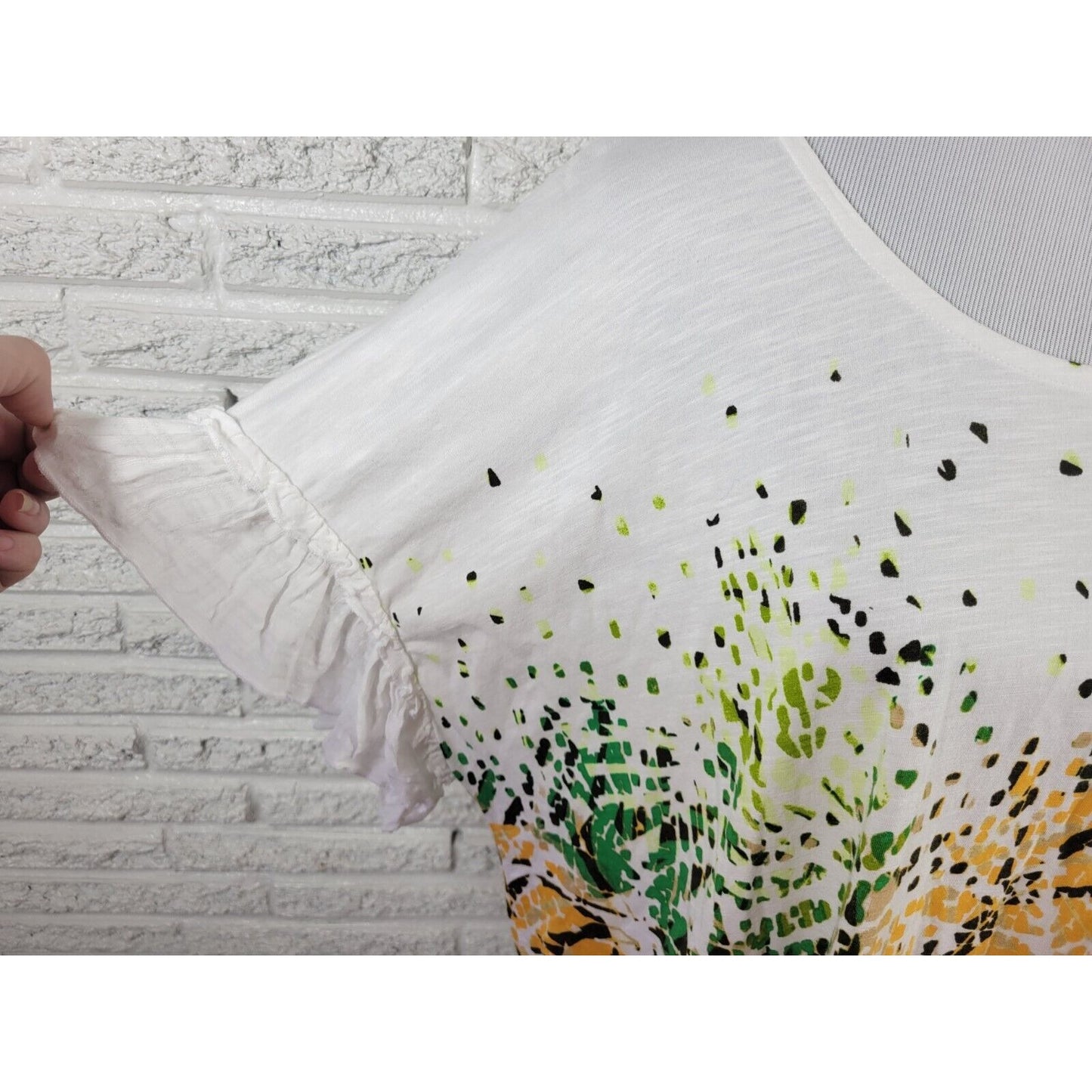 Est 1946 Womens Top 22W 24W Tee Ruffle Sleeve Yellow Floral Casual Cotton Blend