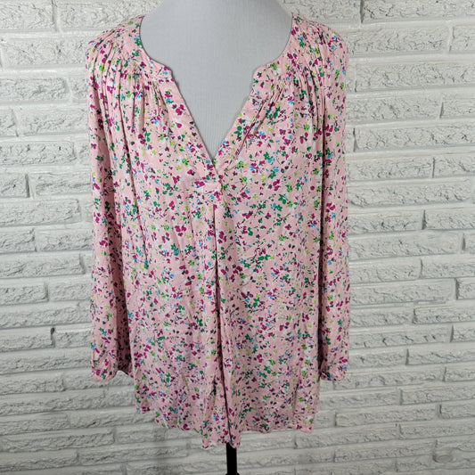 Crown Ivy Womens Top XXL Plus 3/4 Sleeve Pink Green Floral Lightweight Casual