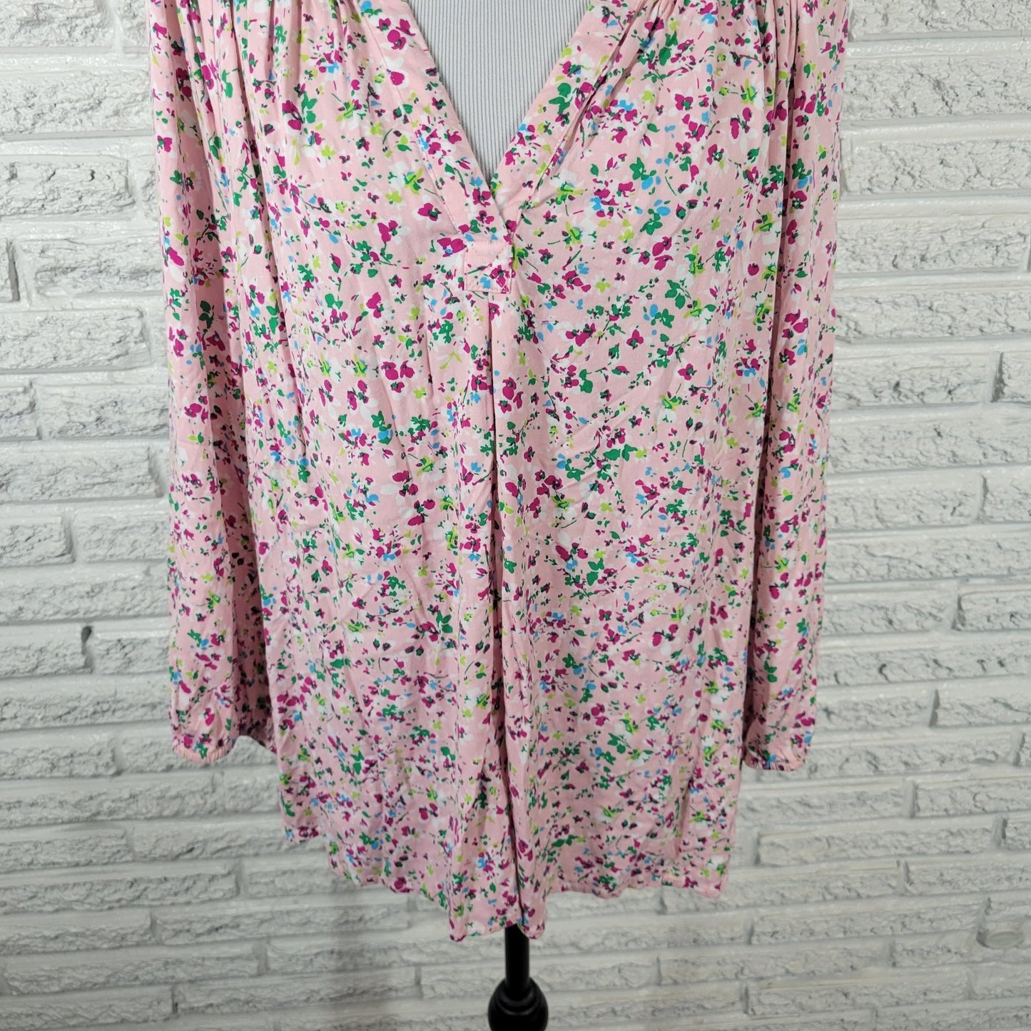 Crown Ivy Womens Top XXL Plus 3/4 Sleeve Pink Green Floral Lightweight Casual