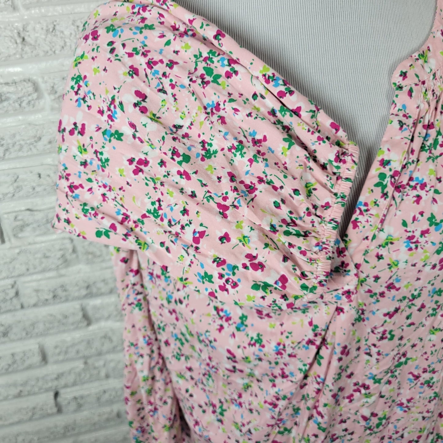 Crown Ivy Womens Top XXL Plus 3/4 Sleeve Pink Green Floral Lightweight Casual