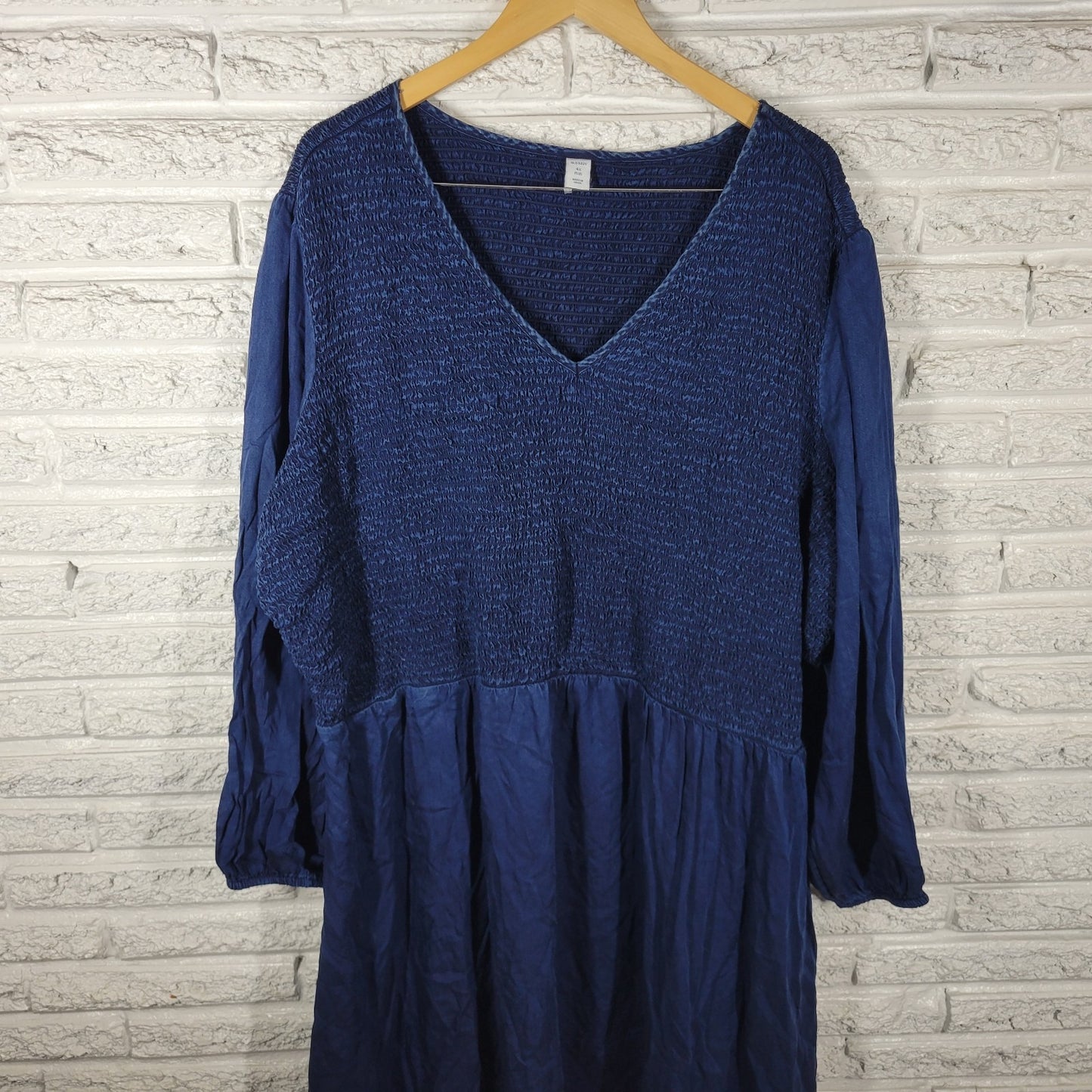 Old Navy Womens Dress 4X Plus Long Sleeve Blue Smocked Fit Flare Casual Comfy