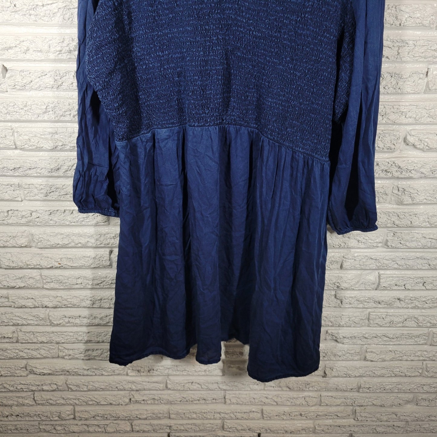 Old Navy Womens Dress 4X Plus Long Sleeve Blue Smocked Fit Flare Casual Comfy