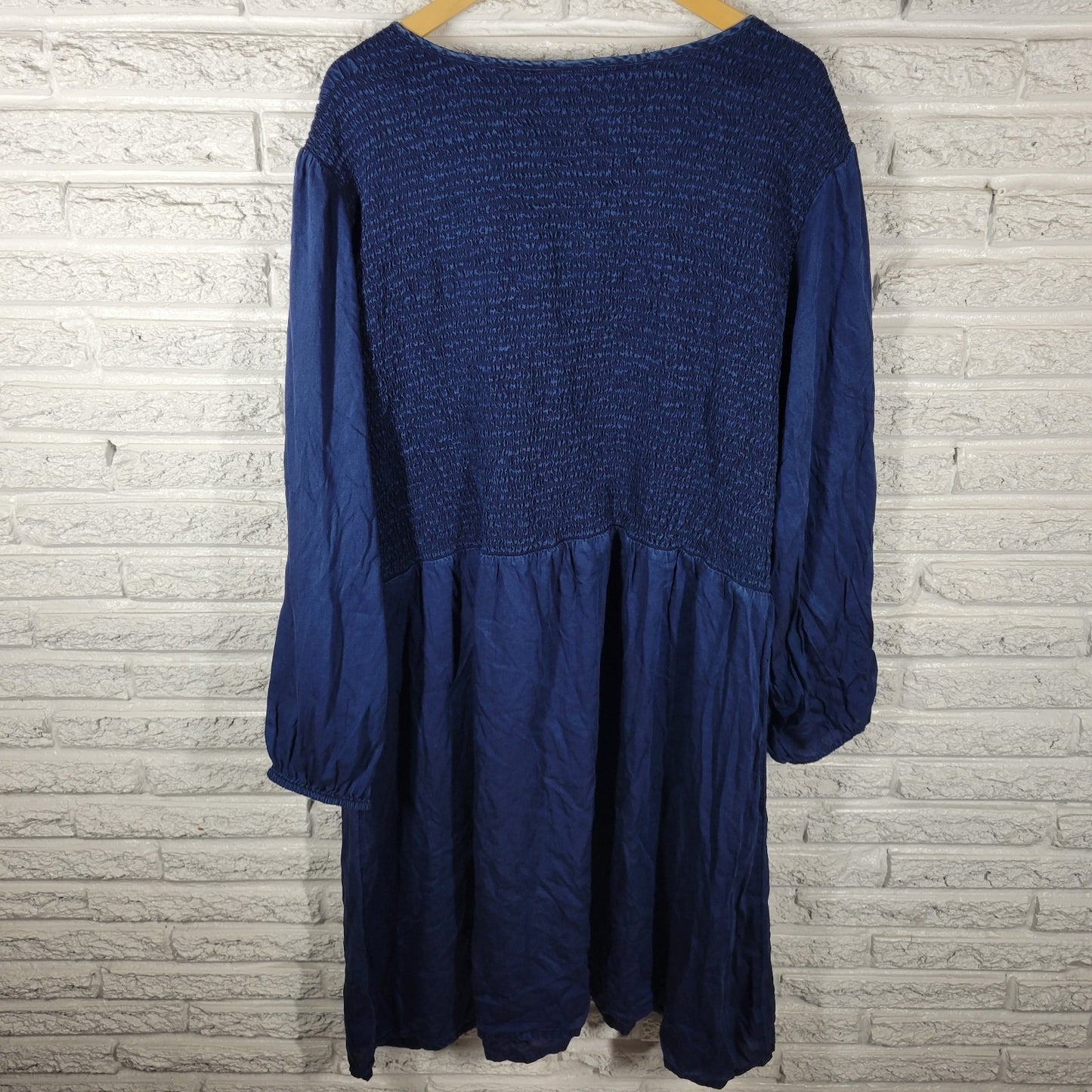 Old Navy Womens Dress 4X Plus Long Sleeve Blue Smocked Fit Flare Casual Comfy