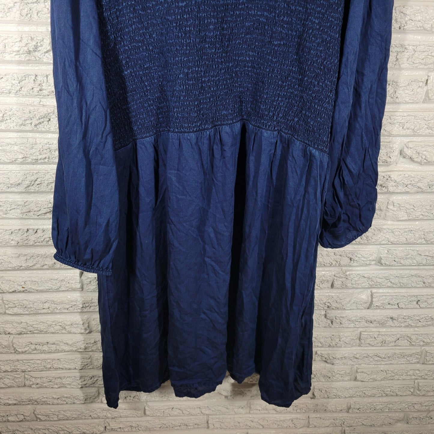 Old Navy Womens Dress 4X Plus Long Sleeve Blue Smocked Fit Flare Casual Comfy