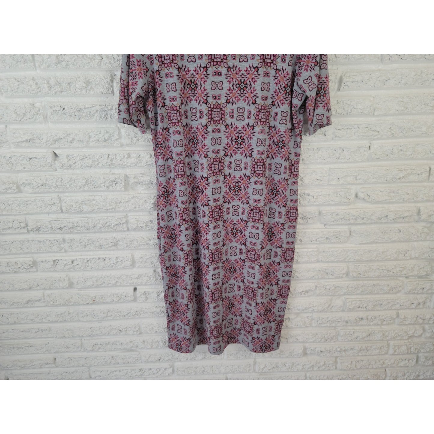 LuLaRoe Shirt Dress XL Red Geometric Boat Neck Short Sleeve Knee Length Stretch