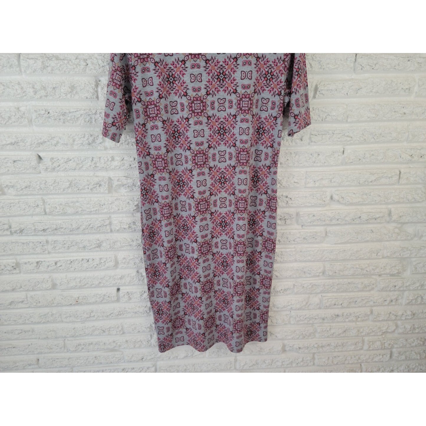 LuLaRoe Shirt Dress XL Red Geometric Boat Neck Short Sleeve Knee Length Stretch