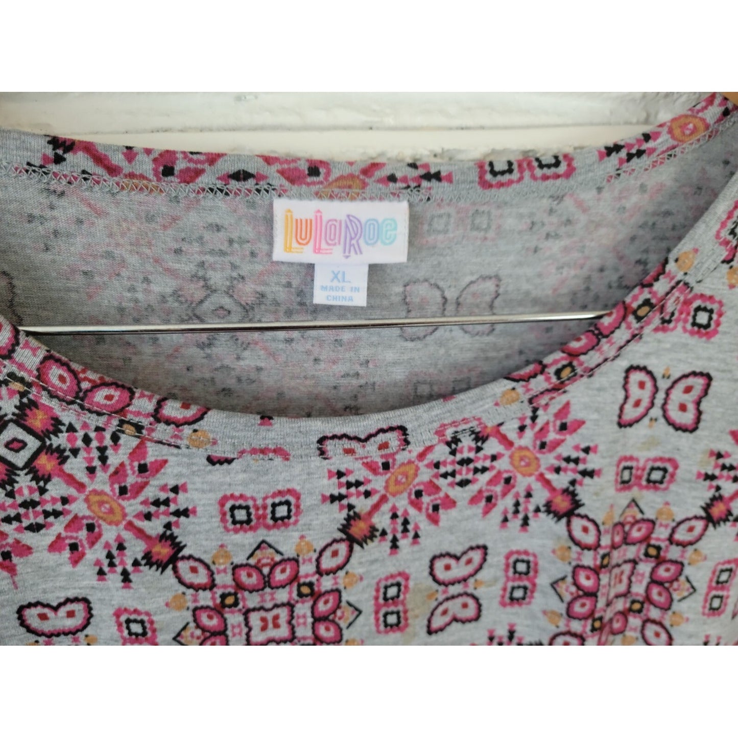 LuLaRoe Shirt Dress XL Red Geometric Boat Neck Short Sleeve Knee Length Stretch