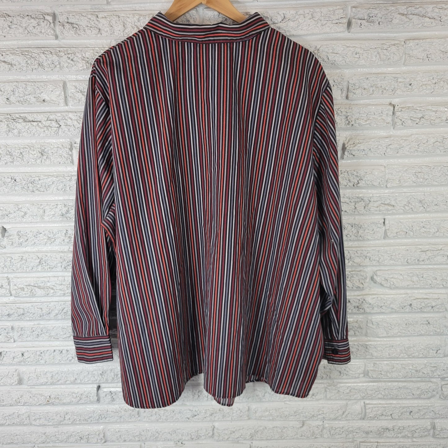 Roamans Womens Top 3X Plus Long Sleeve Button Up Lightweight Black Red Stripe