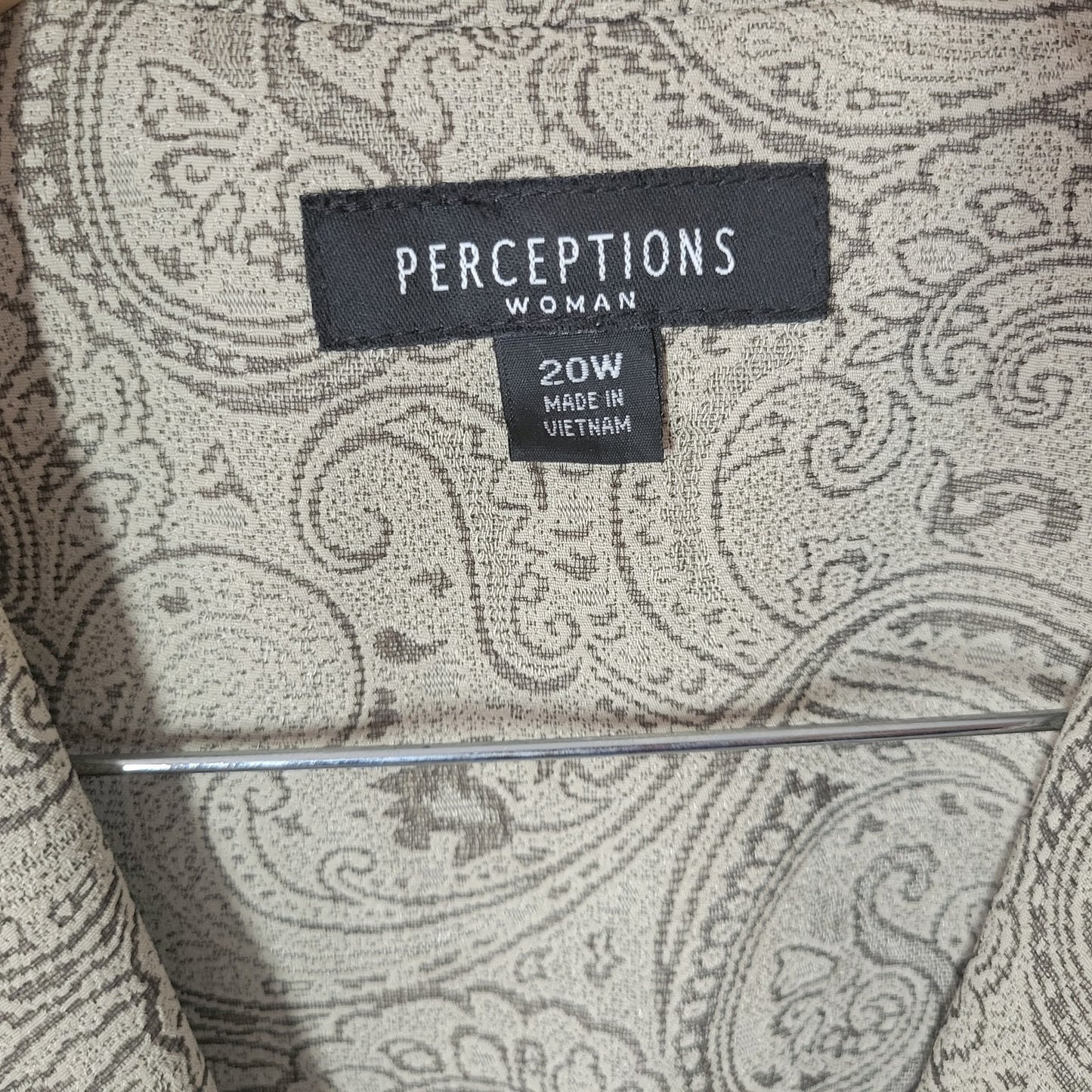 Perceptions Womens Jacket 20W Plus Blazer Pintucked Sleeve Beige Paisley Office