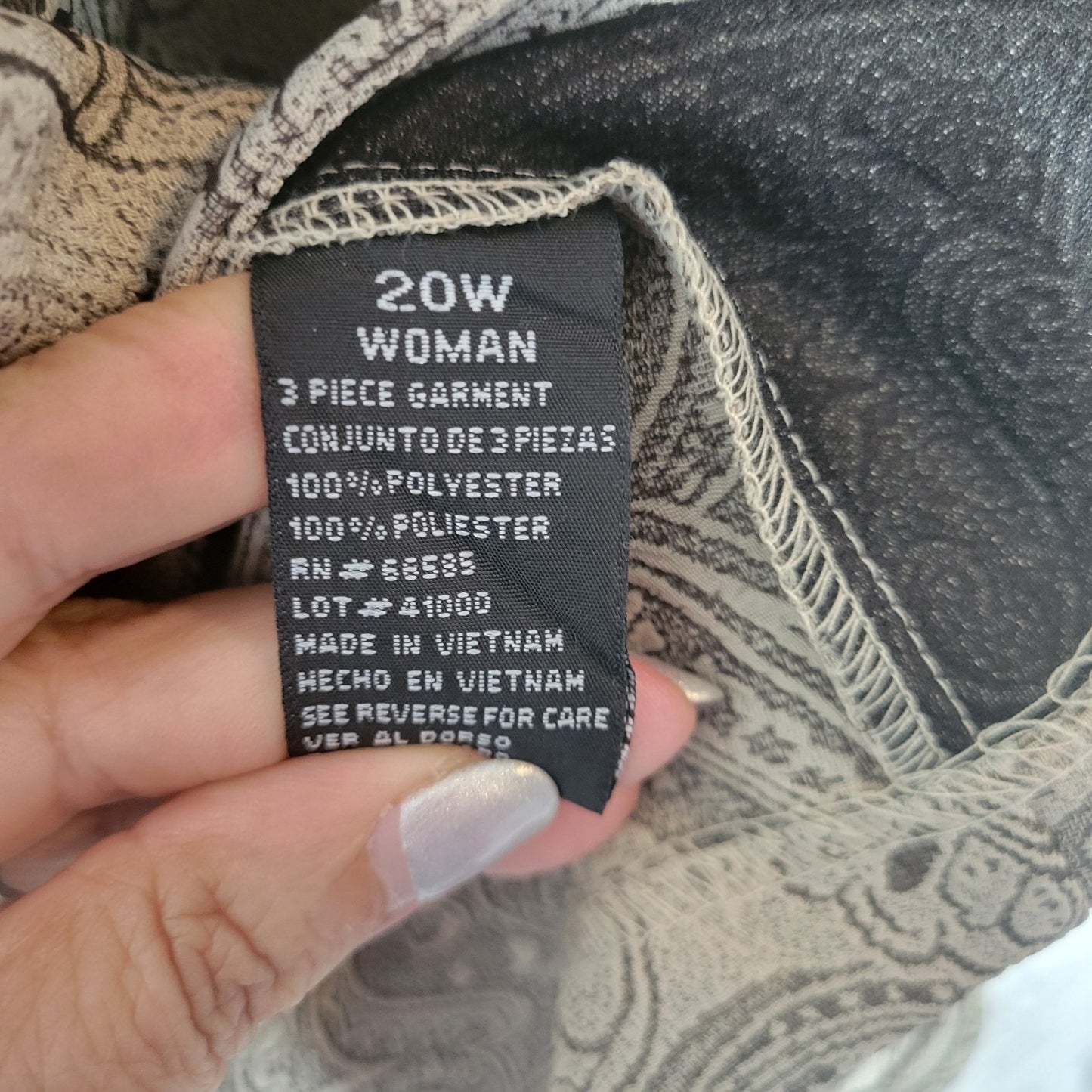 Perceptions Womens Jacket 20W Plus Blazer Pintucked Sleeve Beige Paisley Office