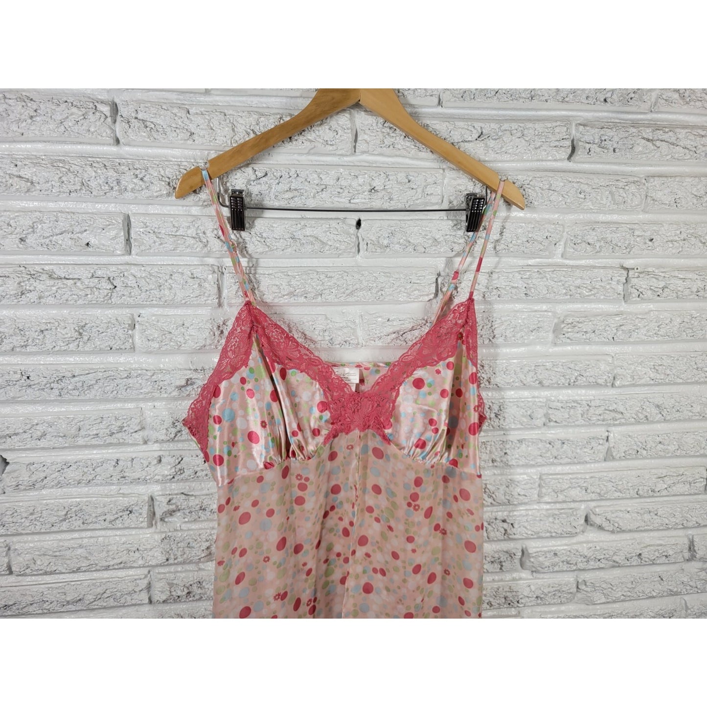 Secret Treasures Women Top 2X Plus Cami Pink Polka Dot Lace Trim Open Front