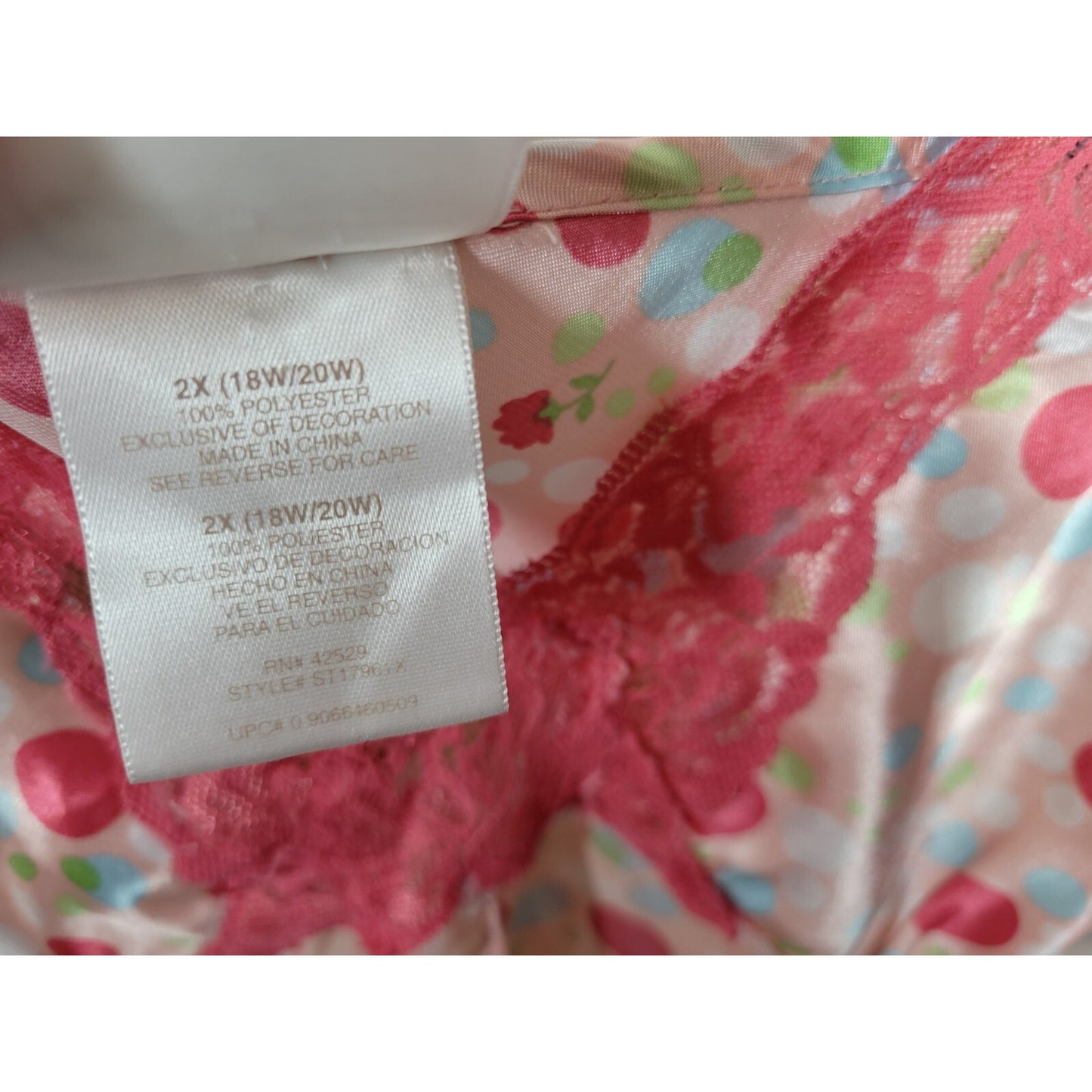 Secret Treasures Women Top 2X Plus Cami Pink Polka Dot Lace Trim Open Front