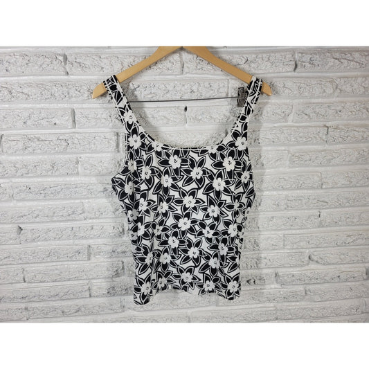 Tropical Escape Women Swim Top 20W Plus Black Floral Wide Strap Built in Bra