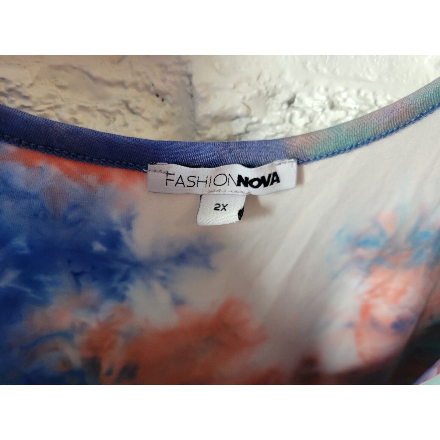 Fashion Nova Bodysuit 2X Sleeveless Wide Strap Blue Tie Dye Poly Blend Comfy