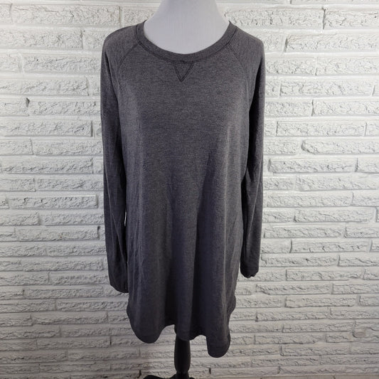 Tek Gear Womens XL Long Sleeve Gray Tee Stretch Jersey Crew Neck Casual Active