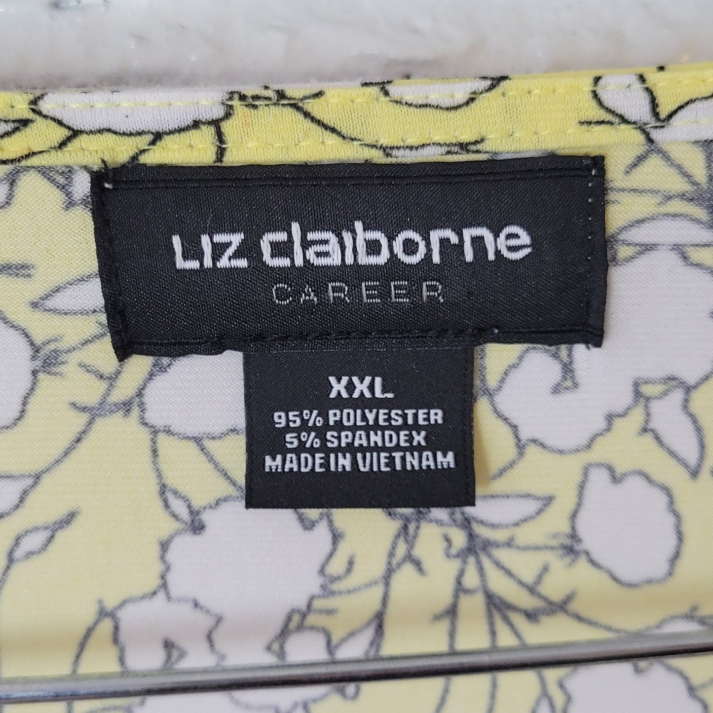 Liz Claiborne Womens Top XXL Plus 3/4 Bell Tied Sleeve Poly Blend Yellow Floral