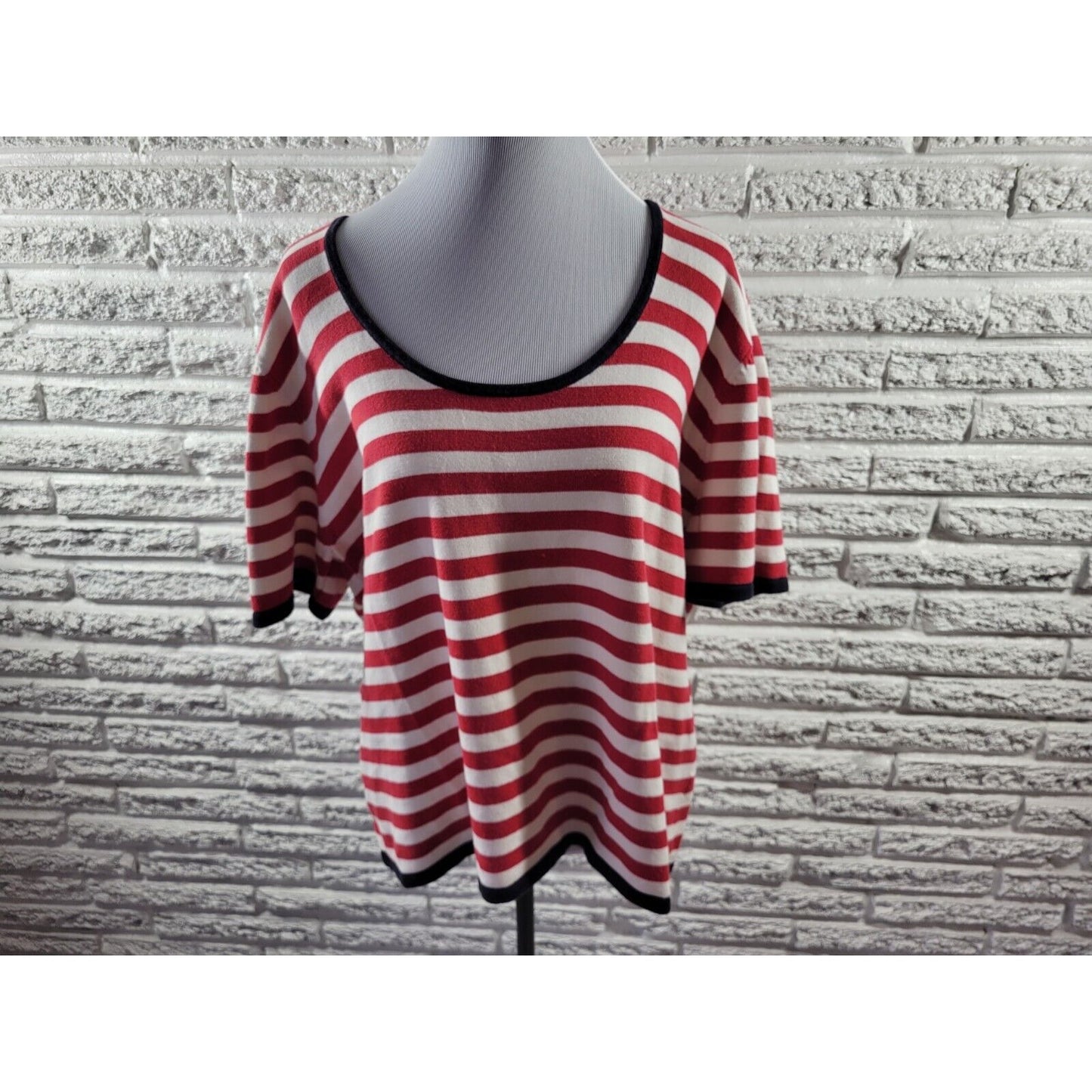 Tommy Hilfiger Women Top 3X Plus Tee Short Sleeve Knit Red Stripe Cotton Blend