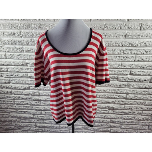 Tommy Hilfiger Women Top 3X Plus Tee Short Sleeve Knit Red Stripe Cotton Blend