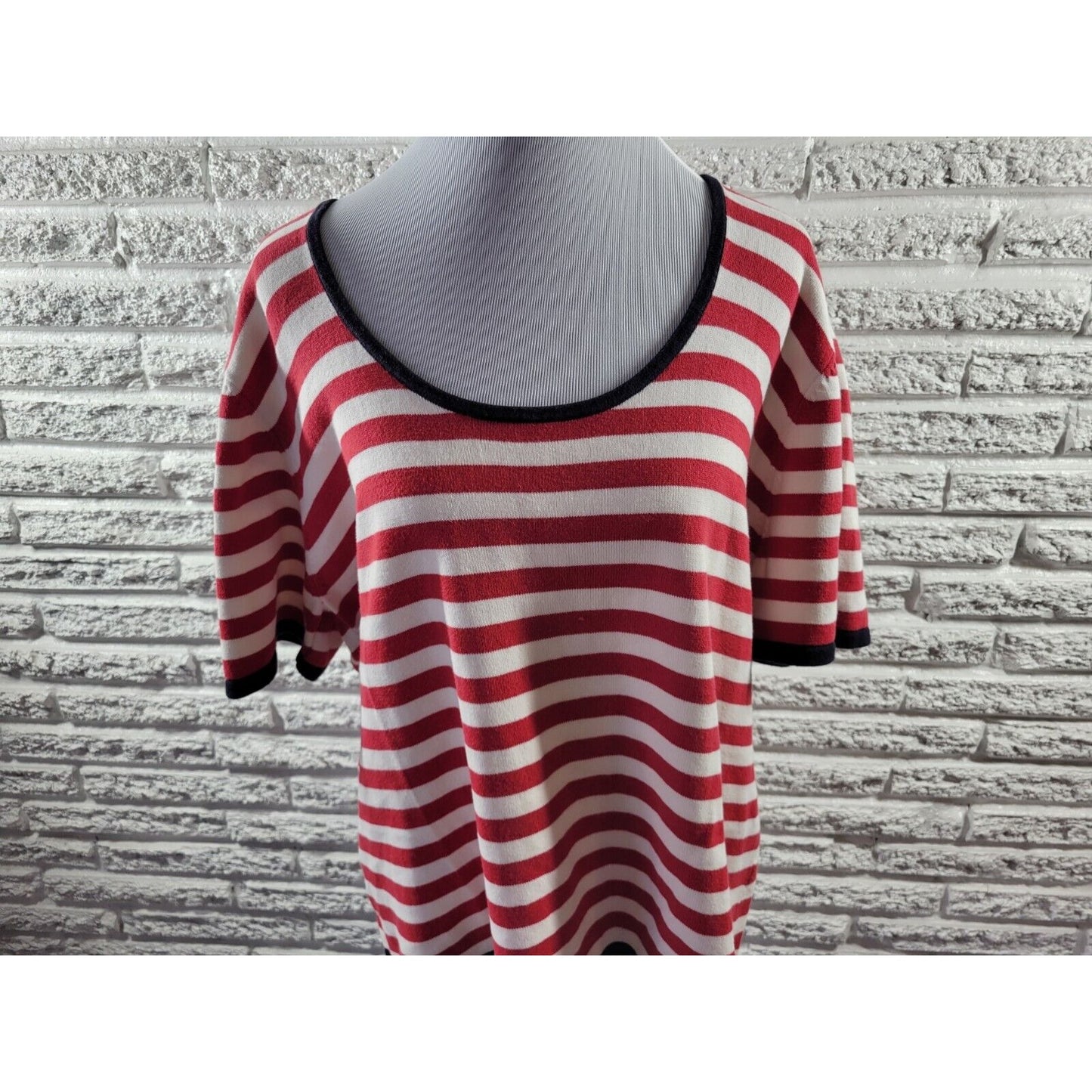 Tommy Hilfiger Women Top 3X Plus Tee Short Sleeve Knit Red Stripe Cotton Blend