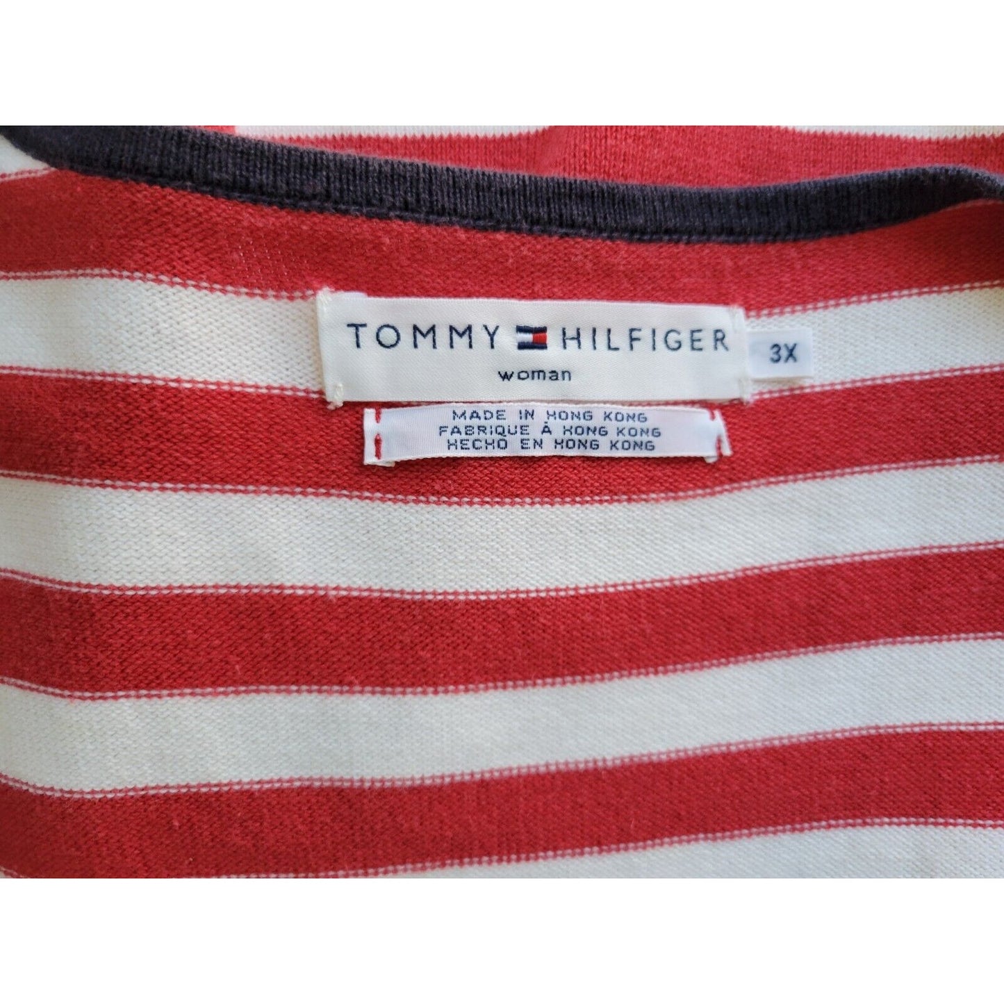 Tommy Hilfiger Women Top 3X Plus Tee Short Sleeve Knit Red Stripe Cotton Blend
