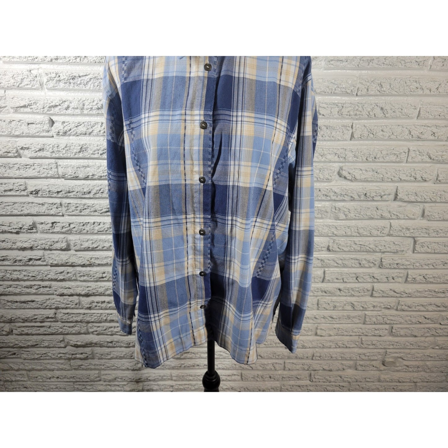 Alfred Dunner Women Top 20W Plus Long Sleeve Blue Plaid Casual Poly Blend Collar