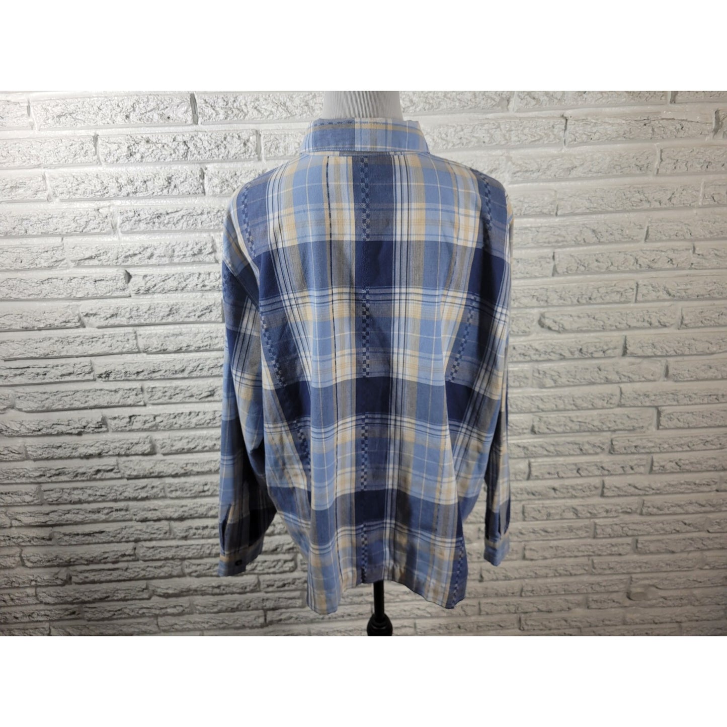 Alfred Dunner Women Top 20W Plus Long Sleeve Blue Plaid Casual Poly Blend Collar