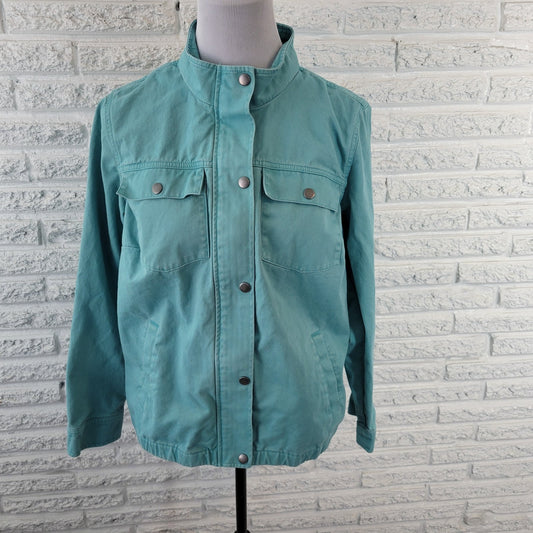 CJ Banks Womens Jacket Extra Large XL Denim Baby Blue Pockets Zip Snap Casual
