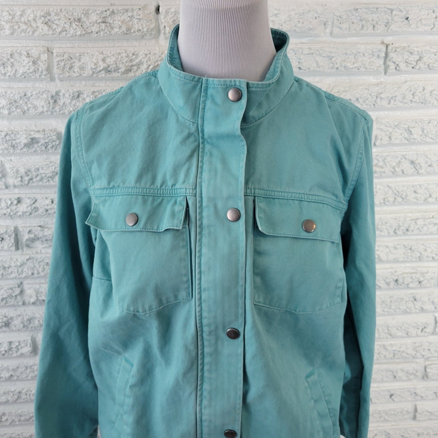 CJ Banks Womens Jacket Extra Large XL Denim Baby Blue Pockets Zip Snap Casual