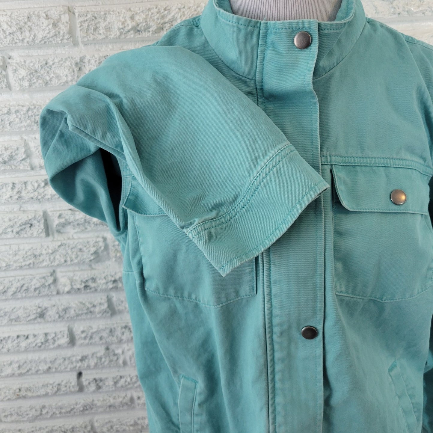 CJ Banks Womens Jacket Extra Large XL Denim Baby Blue Pockets Zip Snap Casual
