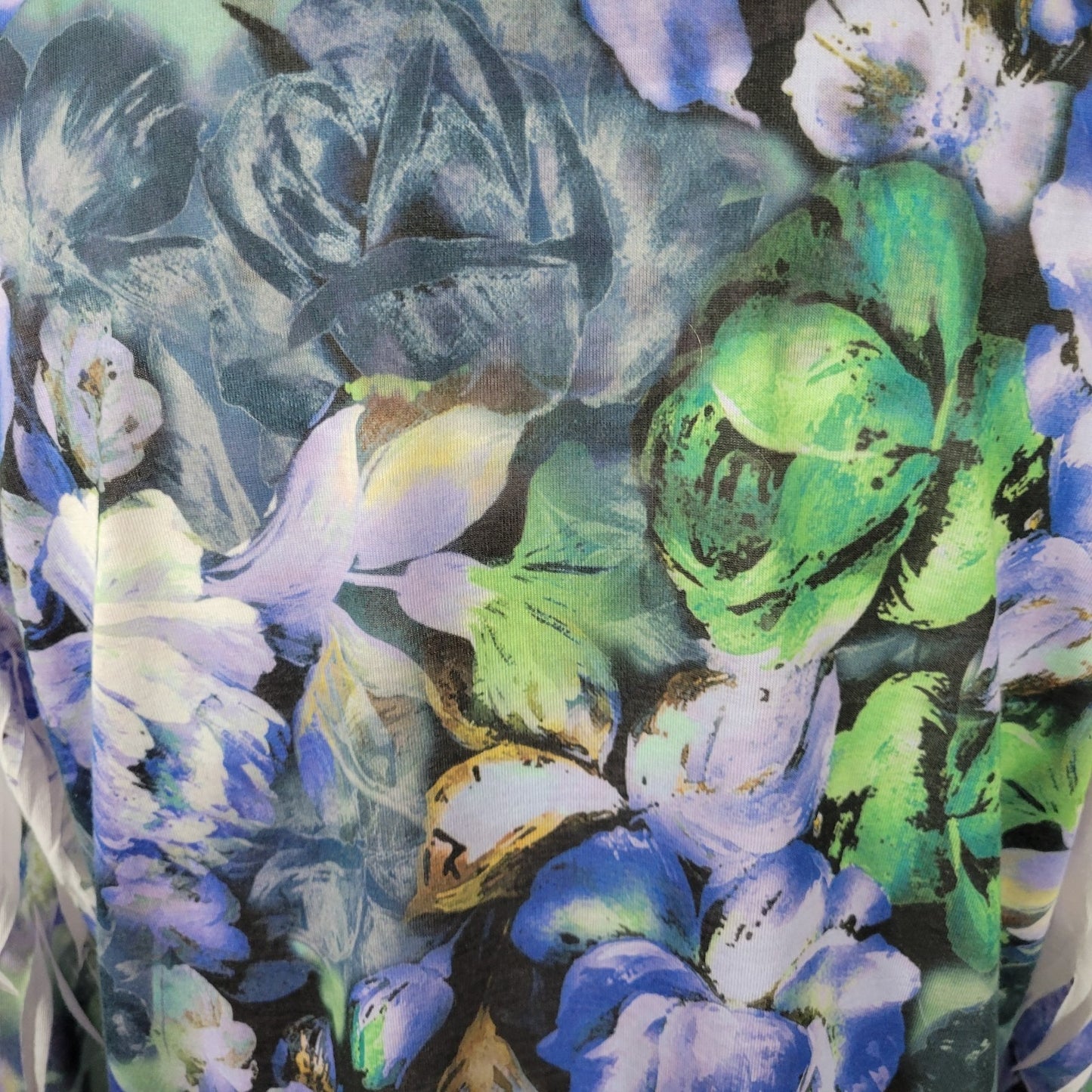 Chicos Womens Top 3 Standard XL 3/4 Sleeve Blue Floral Semi Sheer Rhinestones