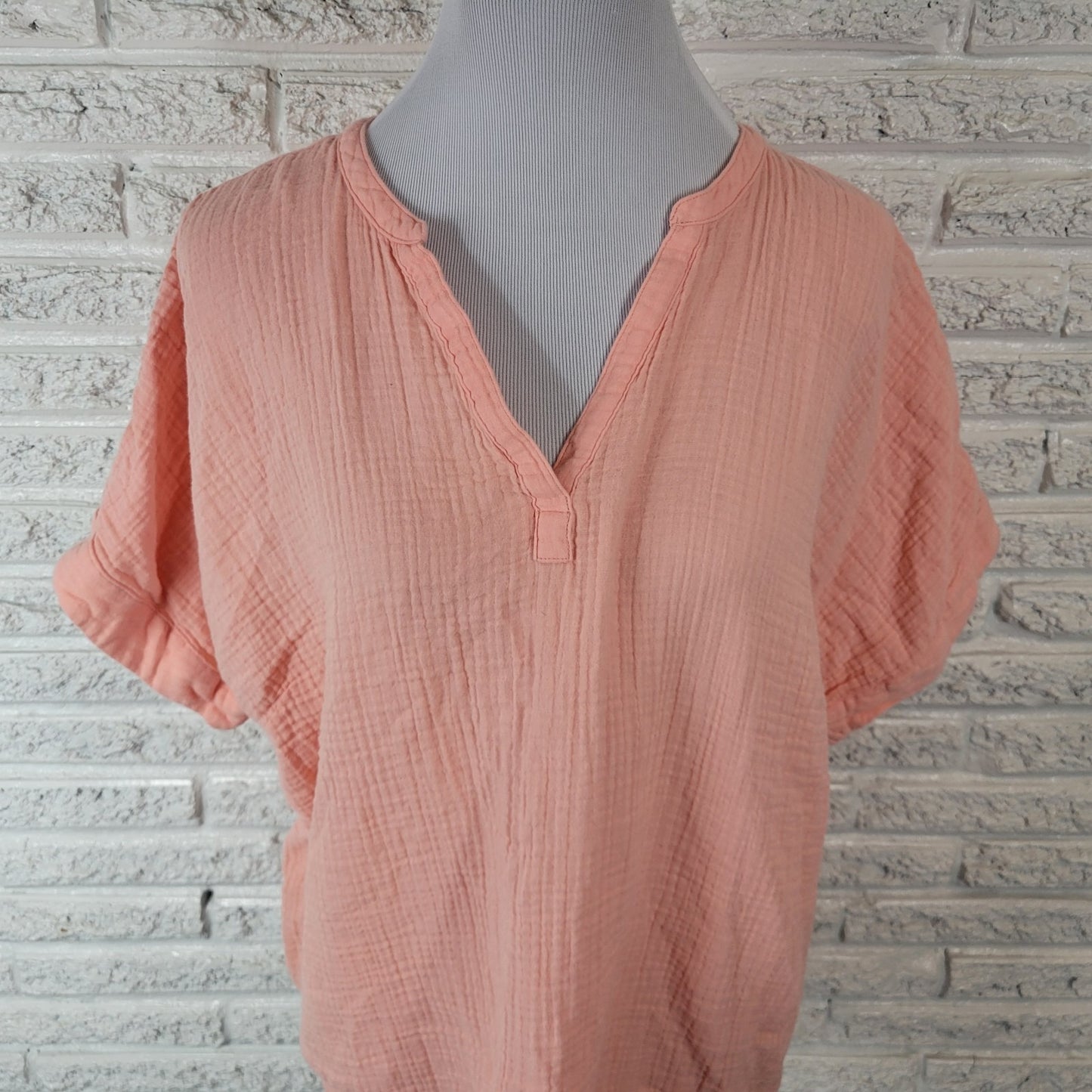 LL Bean Womens Top XL Short Sleeve Pink Cotton Cloud Gauze Casual Lightweight