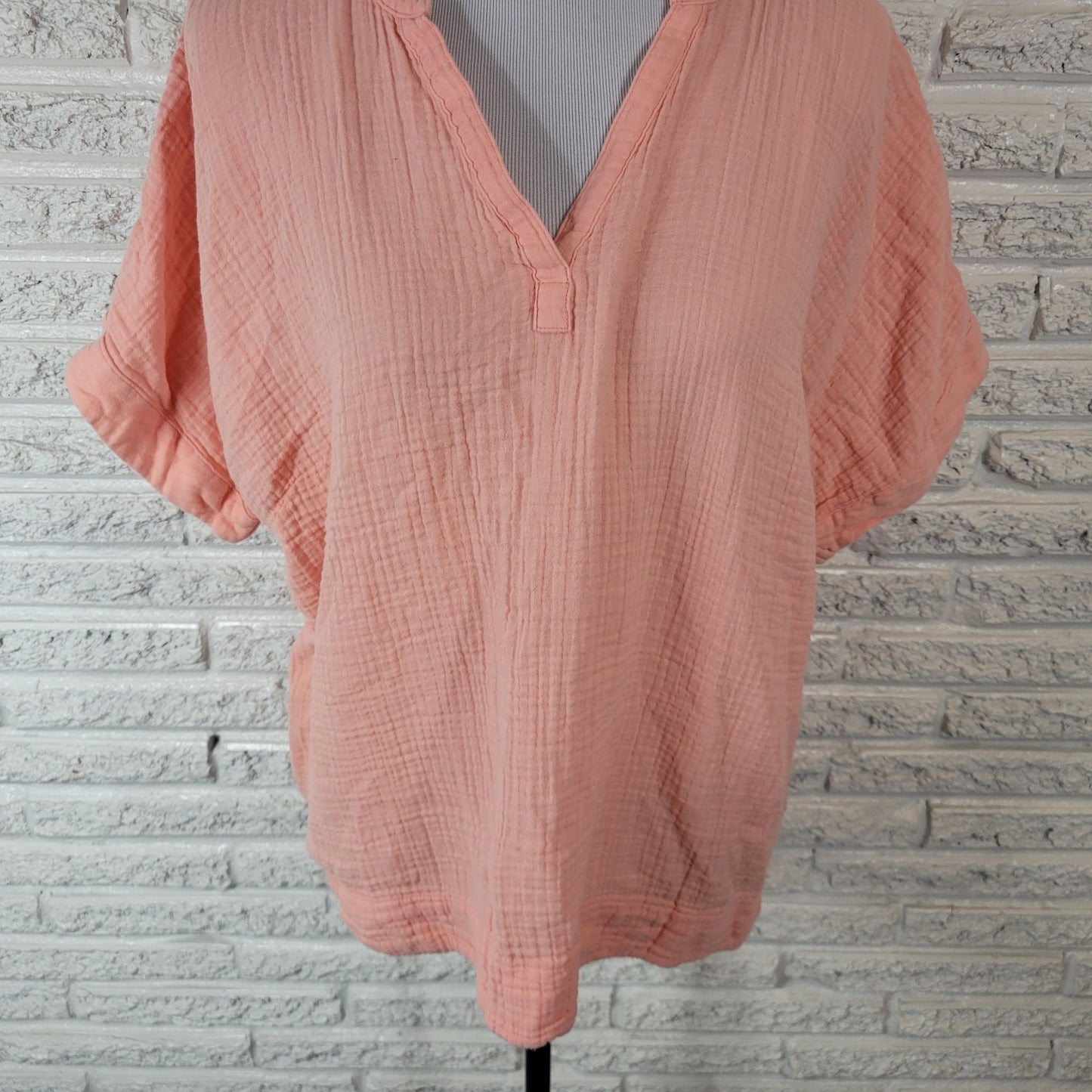 LL Bean Womens Top XL Short Sleeve Pink Cotton Cloud Gauze Casual Lightweight