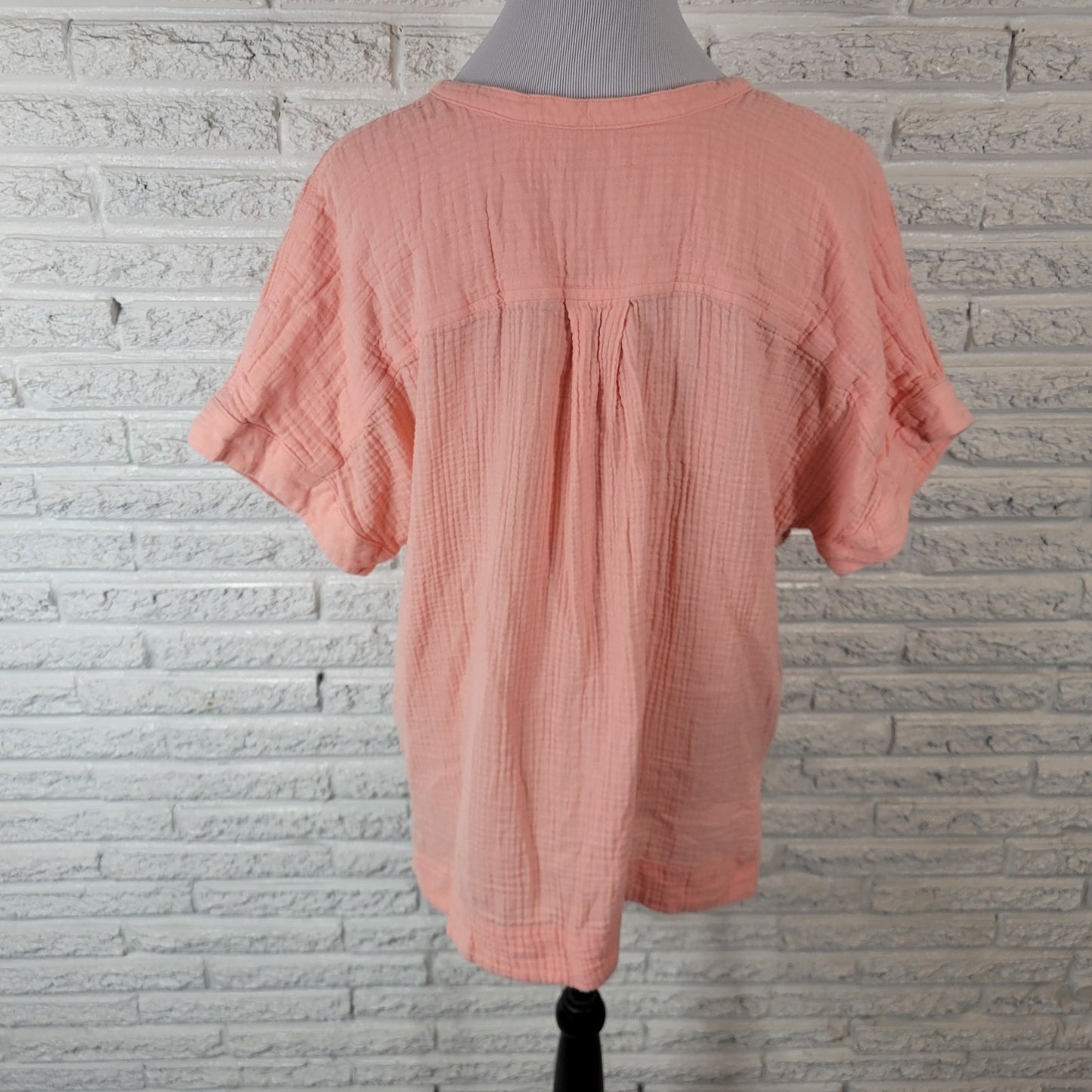 LL Bean Womens Top XL Short Sleeve Pink Cotton Cloud Gauze Casual Lightweight