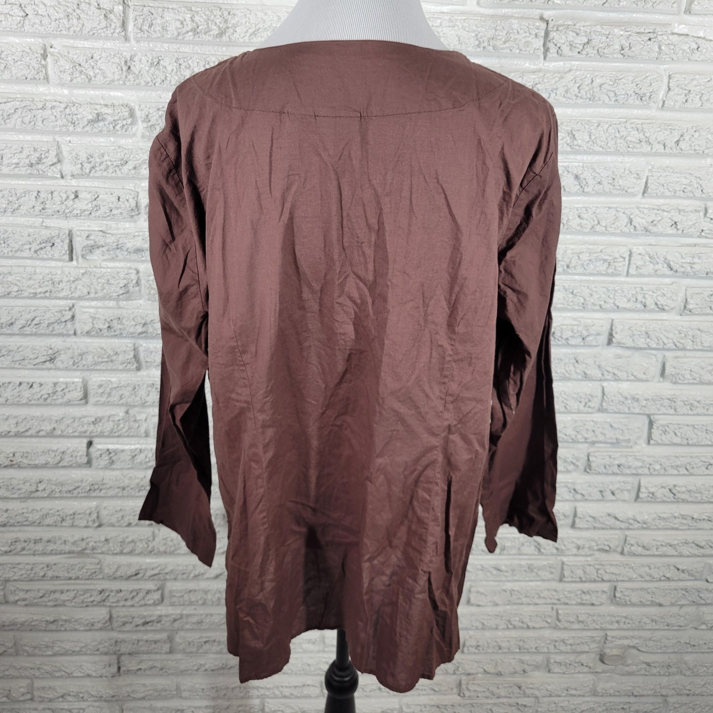 Ana Womens Top 2X Plus Tunic Brown Embroidered Semi Sheer Lightweight Casual