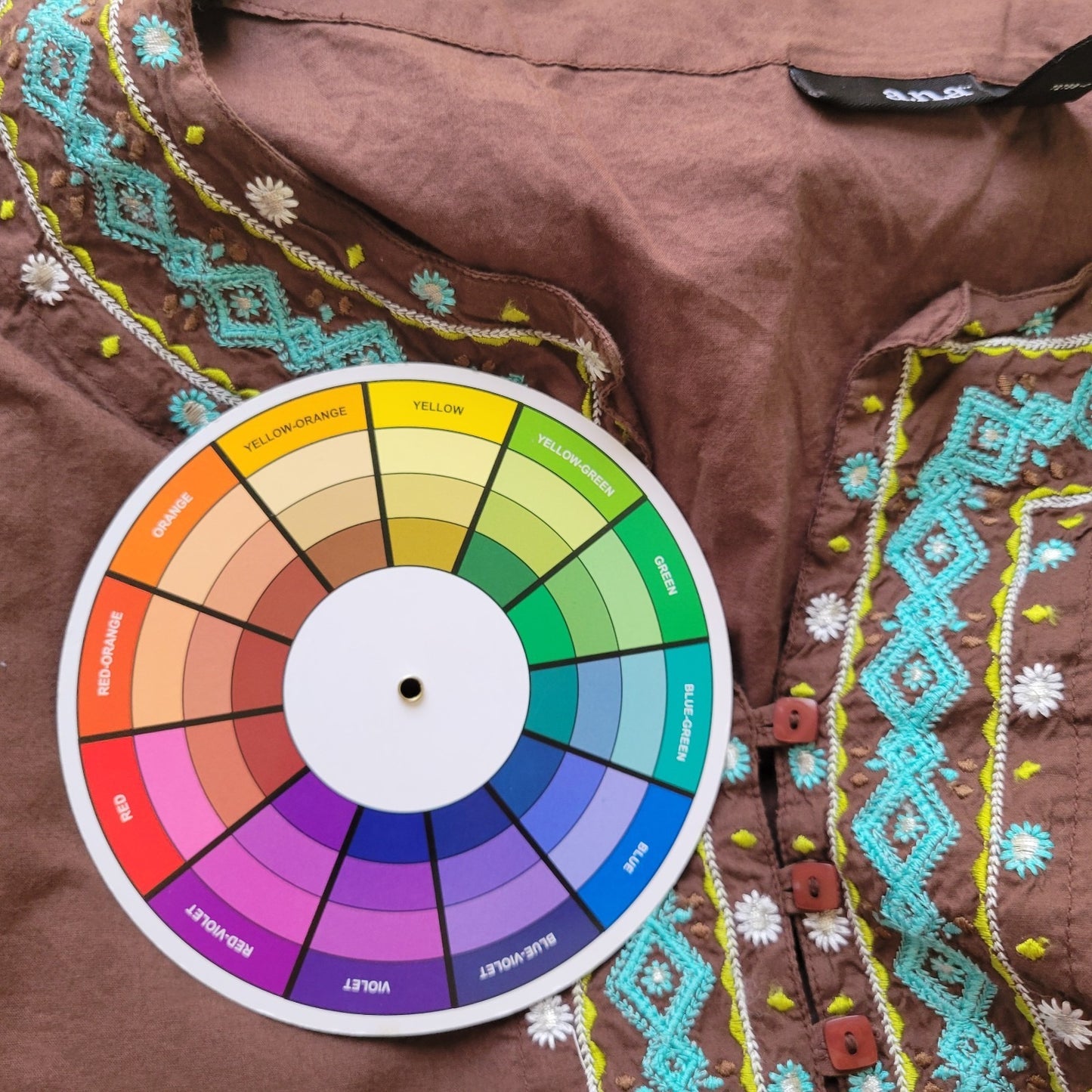 Ana Womens Top 2X Plus Tunic Brown Embroidered Semi Sheer Lightweight Casual