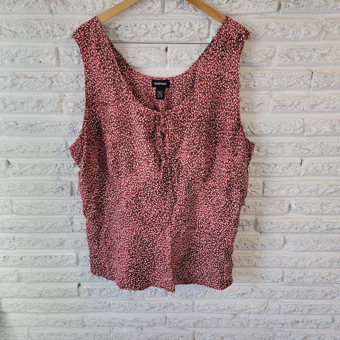 Avenue Womens Top 30 32 Plus Tank Pink Brown Geometric Silk Office Casual