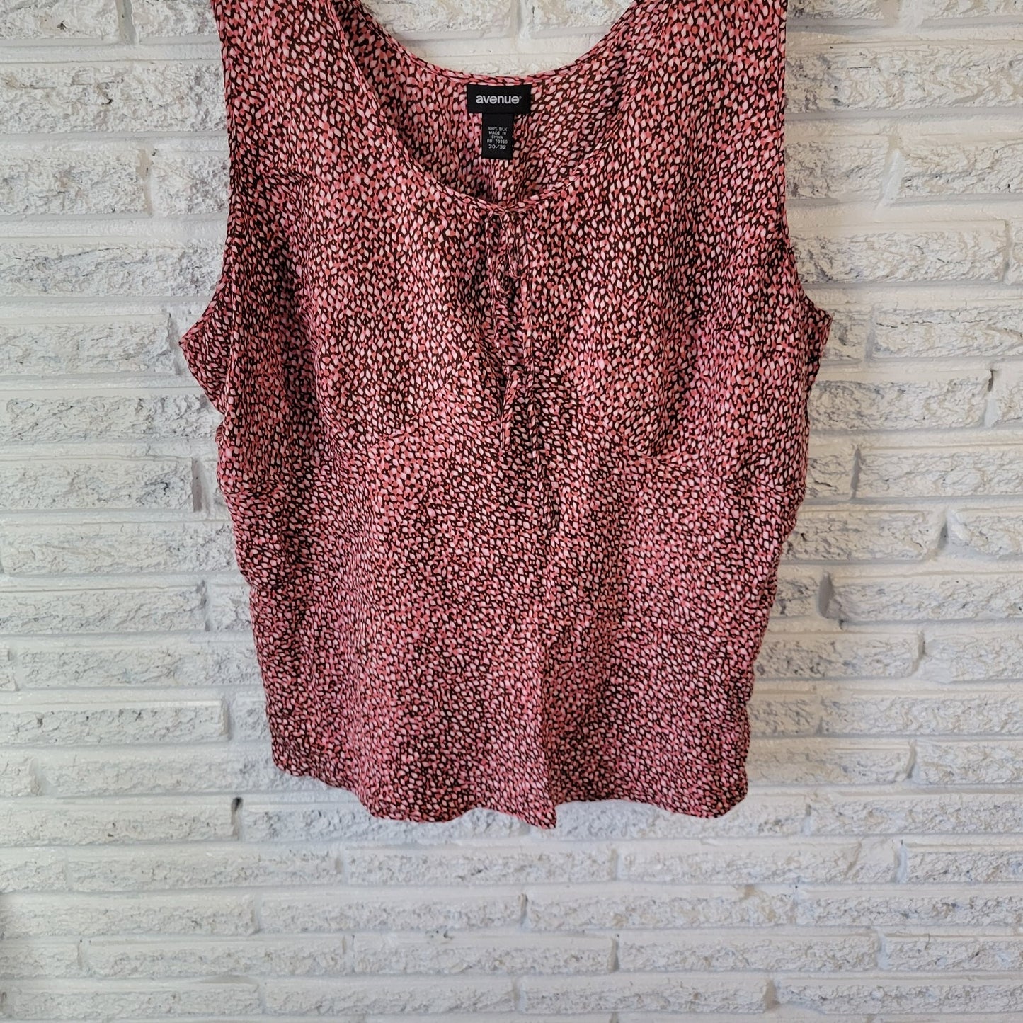 Avenue Womens Top 30 32 Plus Tank Pink Brown Geometric Silk Office Casual