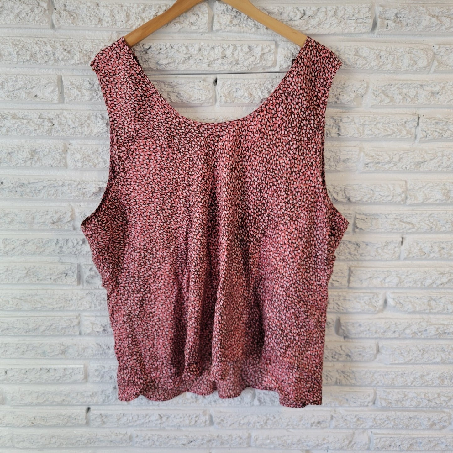 Avenue Womens Top 30 32 Plus Tank Pink Brown Geometric Silk Office Casual