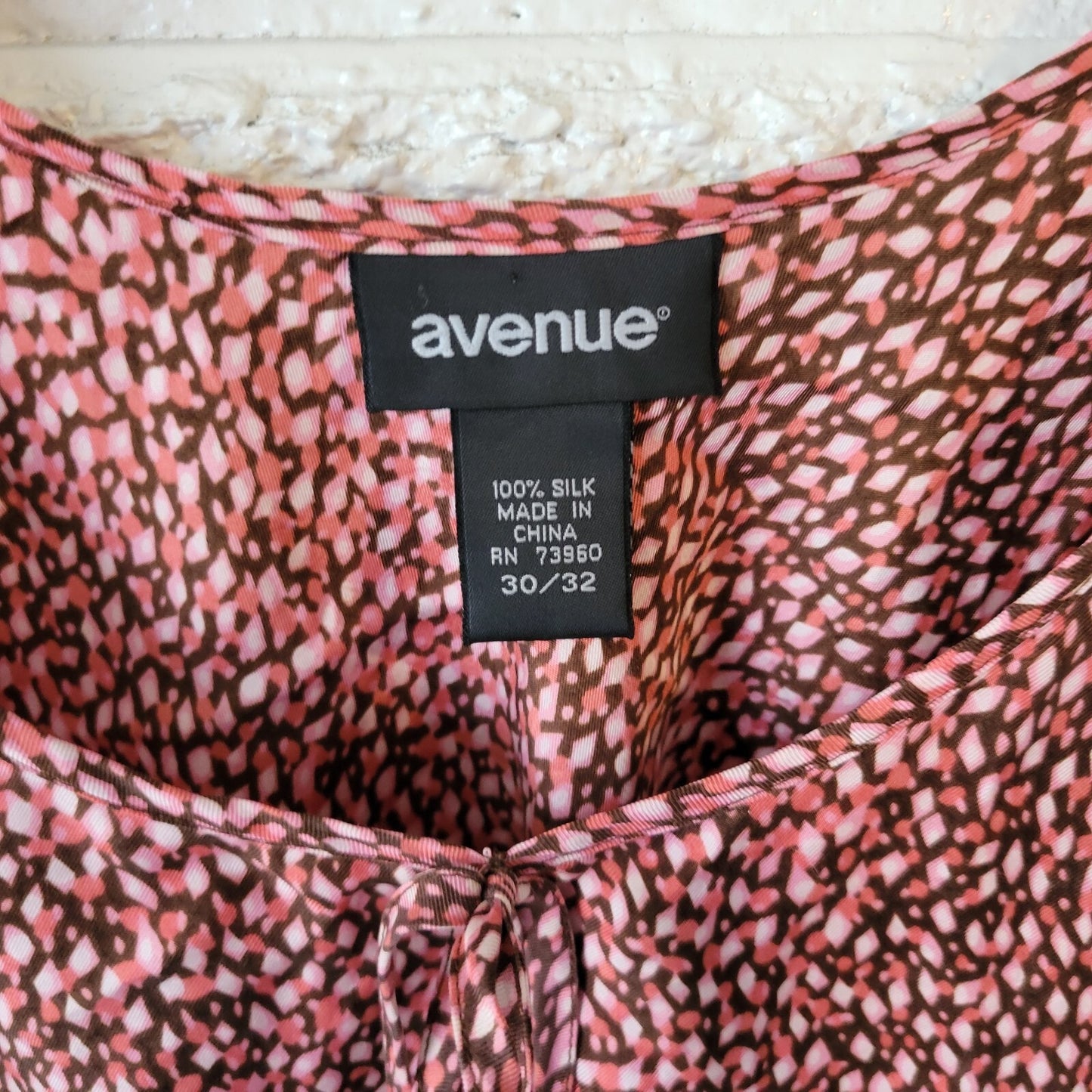 Avenue Womens Top 30 32 Plus Tank Pink Brown Geometric Silk Office Casual