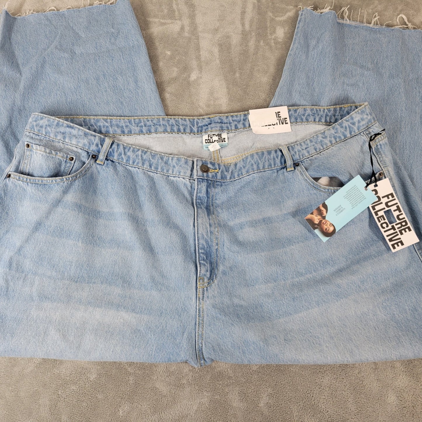 Future Collective Womens Jeans 28 Straight Leg Light Blue Denim Zip Fly Raw Hem