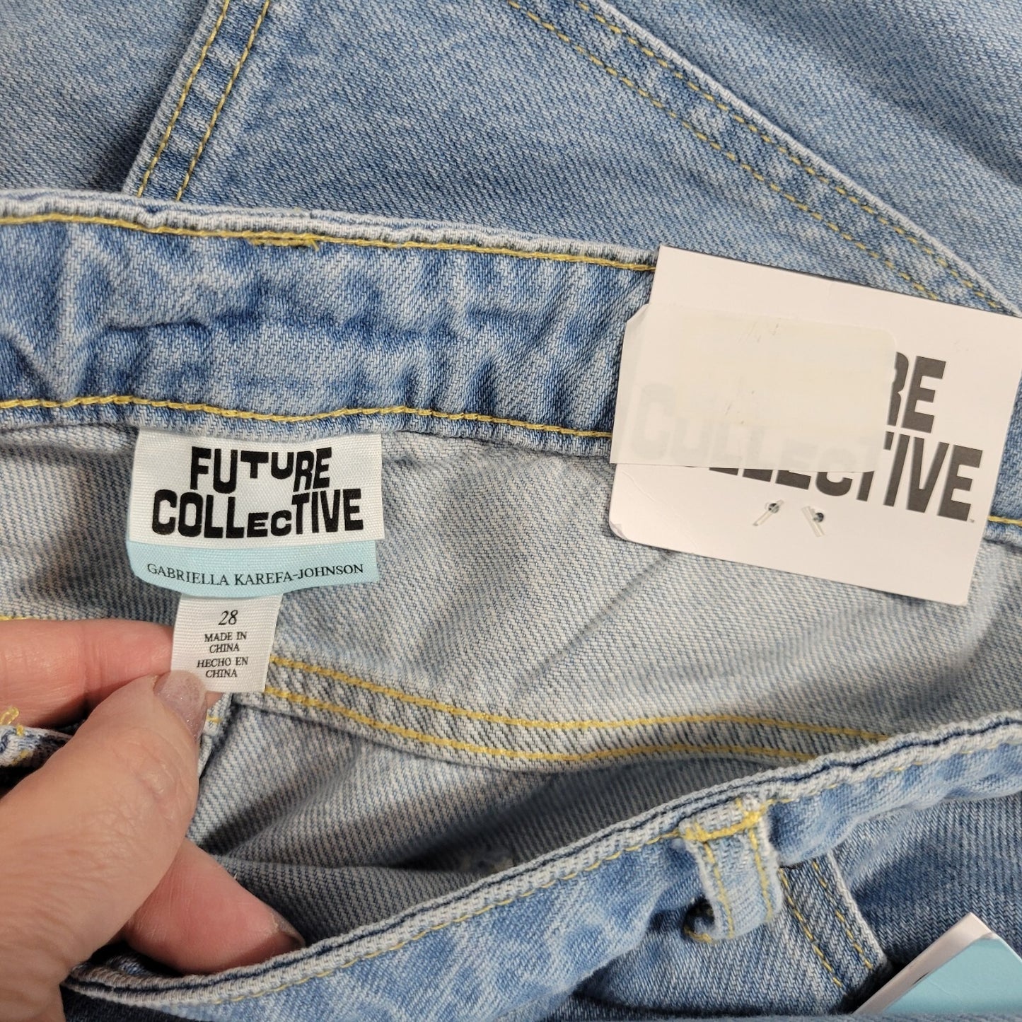 Future Collective Womens Jeans 28 Straight Leg Light Blue Denim Zip Fly Raw Hem