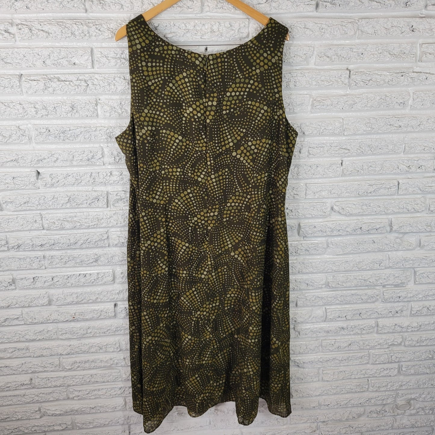 Studio I Womens Dress 22W Plus Sleeveless Shift Green Geometric Zip Lined Office