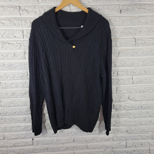 Chaps Womens Sweater 3X Plus Cable Knit Black Cotton Turtleneck Casual Travel