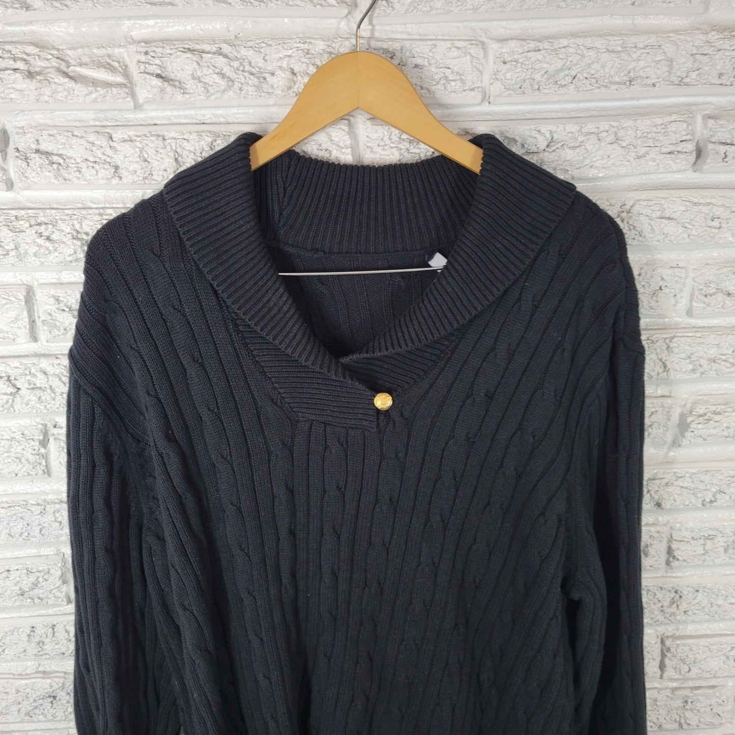 Chaps Womens Sweater 3X Plus Cable Knit Black Cotton Turtleneck Casual Travel