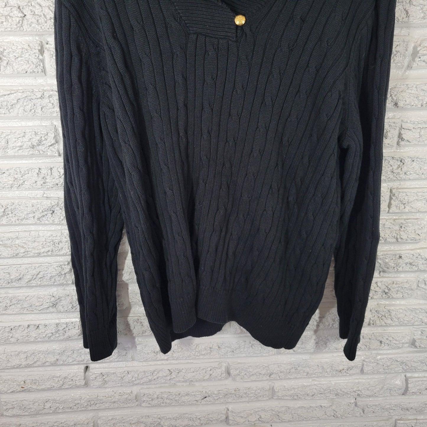 Chaps Womens Sweater 3X Plus Cable Knit Black Cotton Turtleneck Casual Travel