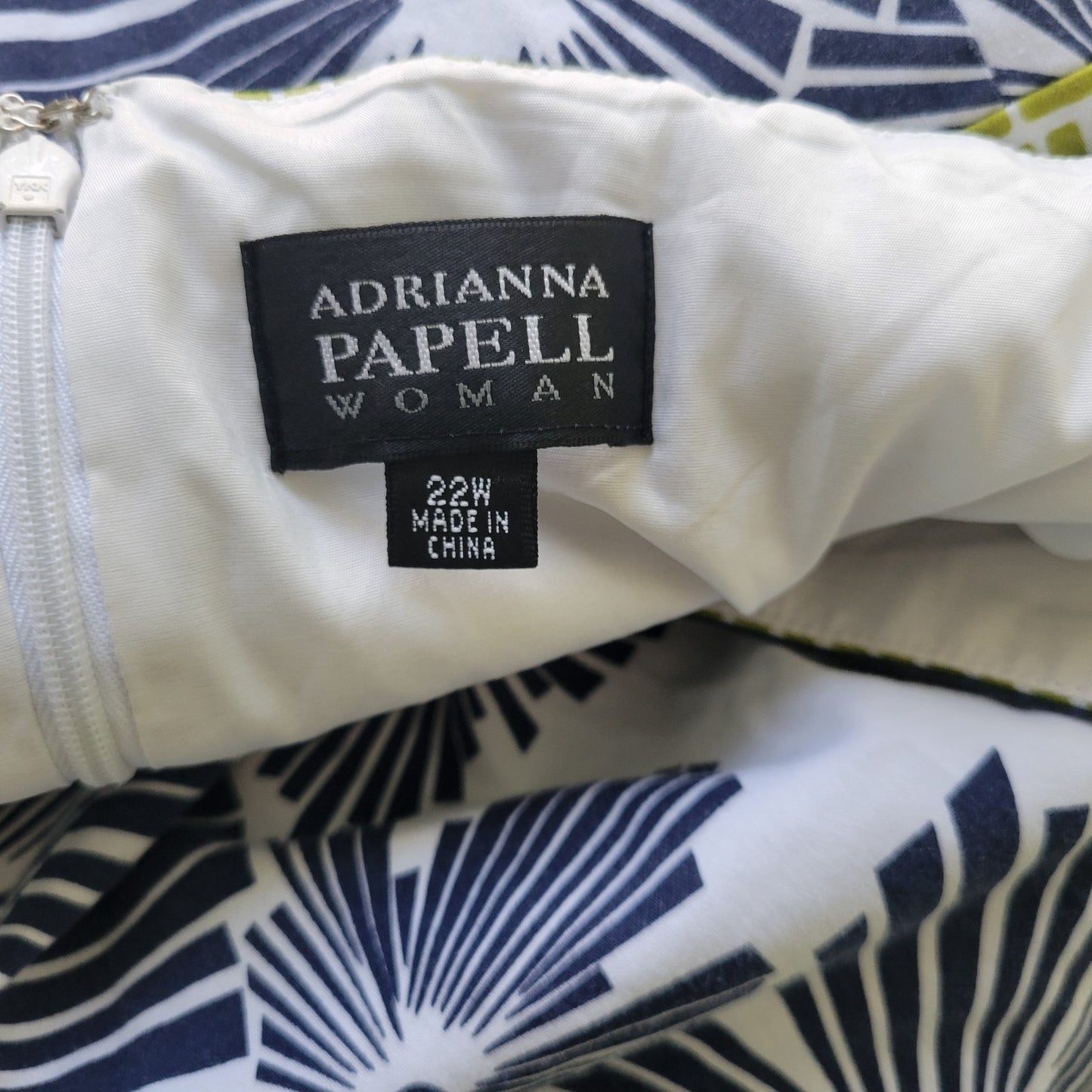 Adrianna Papell Women's 22W Blue White Geometric Sleeveless Mini Dress Pockets