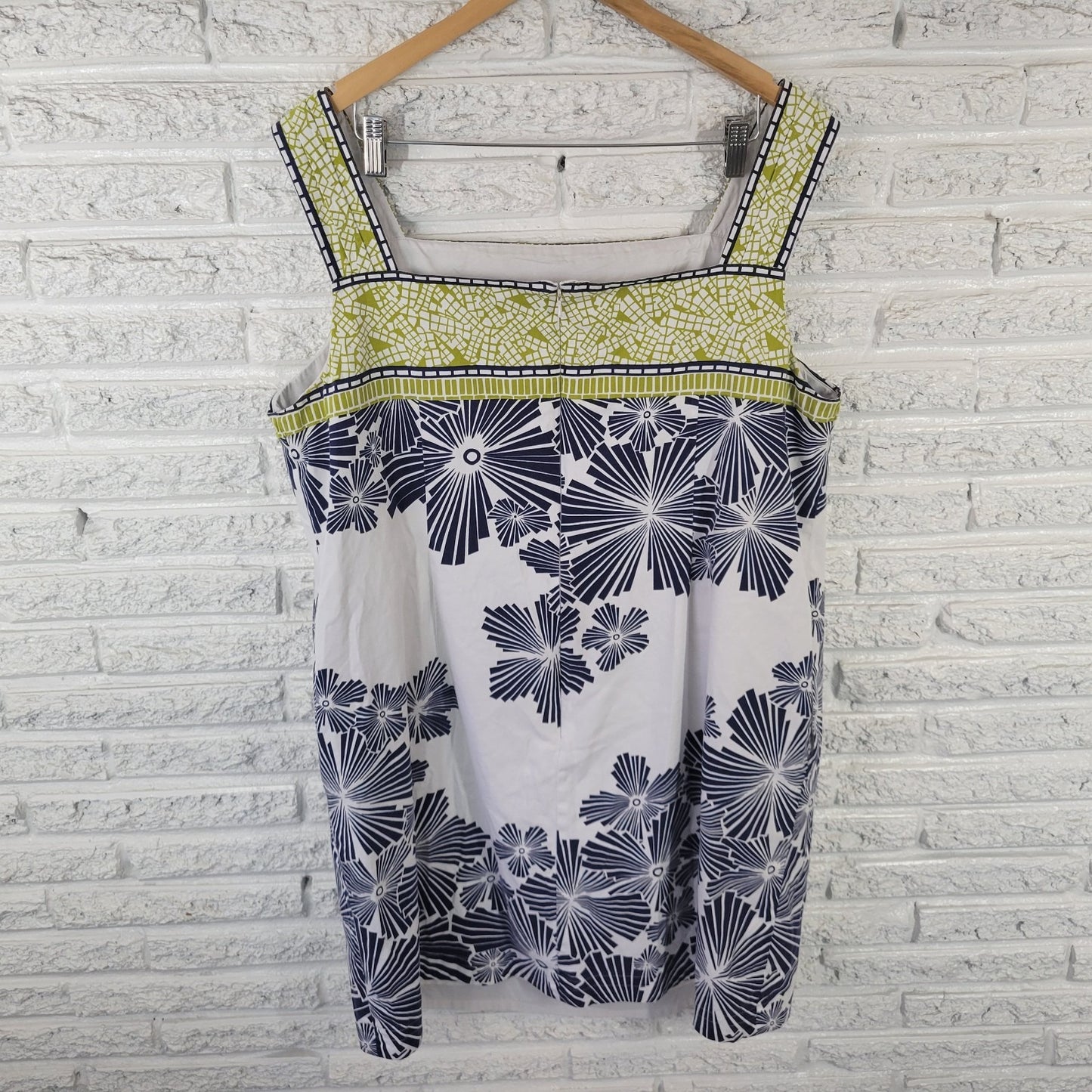 Adrianna Papell Women's 22W Blue White Geometric Sleeveless Mini Dress Pockets